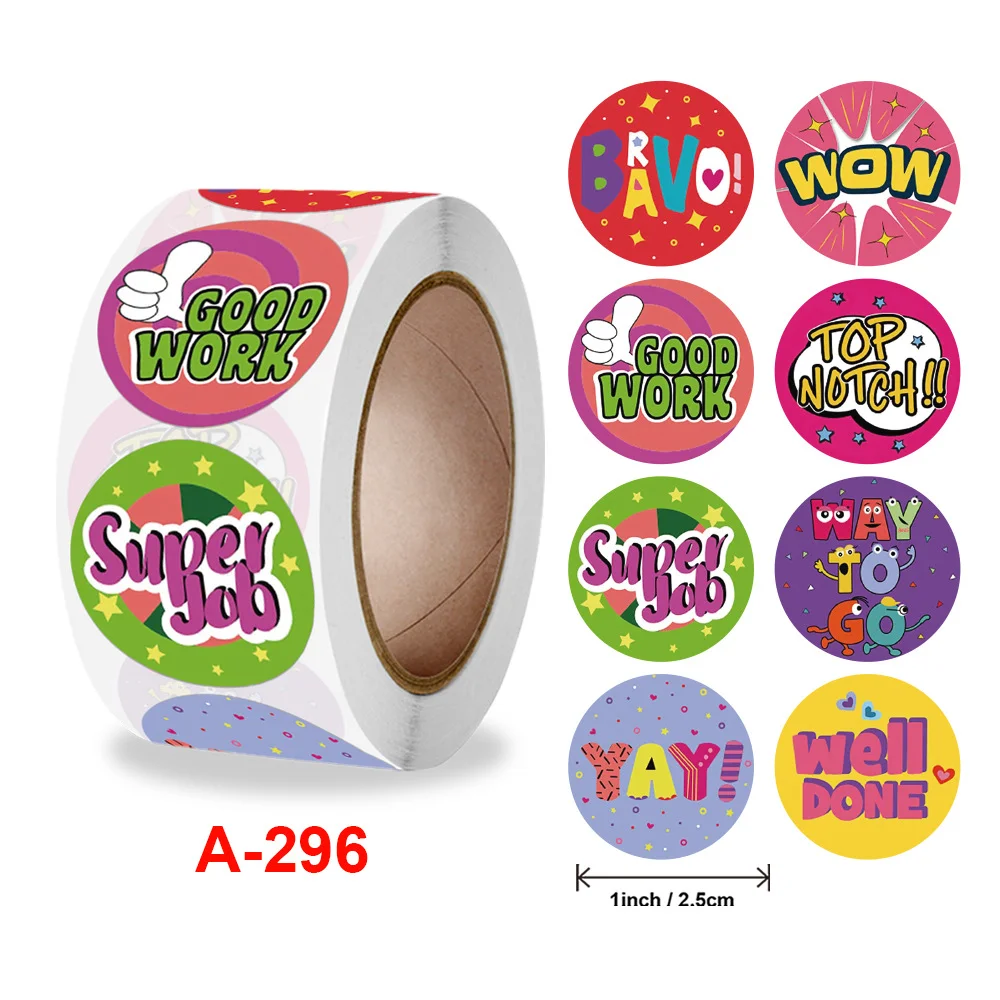 1inch-500 Pieces / Roll of Kids Reward Stickers Well Done Excellent Thank You Sticker for Classroom Teacher Cute Face Decoration