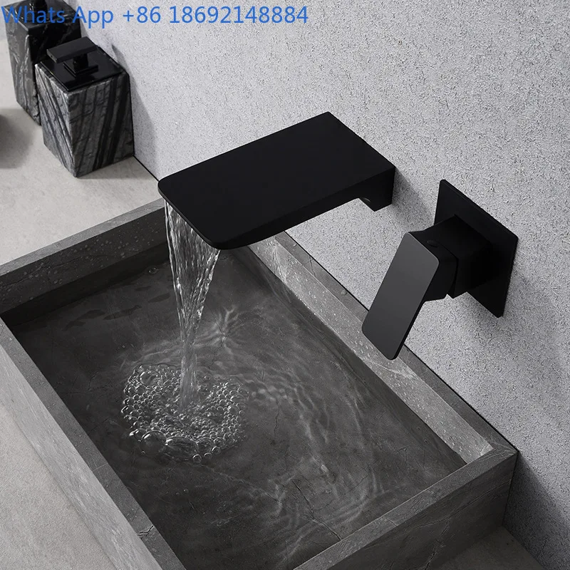 

Creative In-Wall Waterfall Faucet Black Wash Basin Hot and Cold Embedded Basin Concealed Faucet