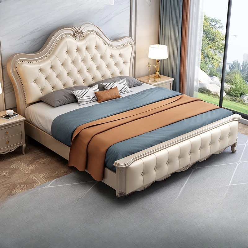 Nordic Queen Double Bed Modern Whitr King Luxury Headboard Double Bed Wood Boys Sleeping Cama De Casal Furniture For Bedroom