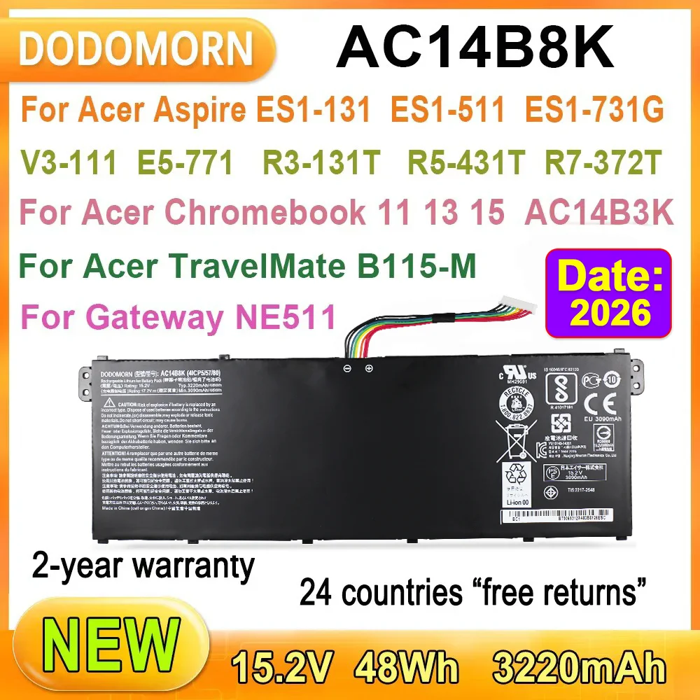 New AC14B8K Laptop Battery For Acer Aspire ES1-131 ES1-311 V3-111 V5-122 E5-771 R3-131T R5-431T V3-371-55DT NE511 TF71-BM B115-M