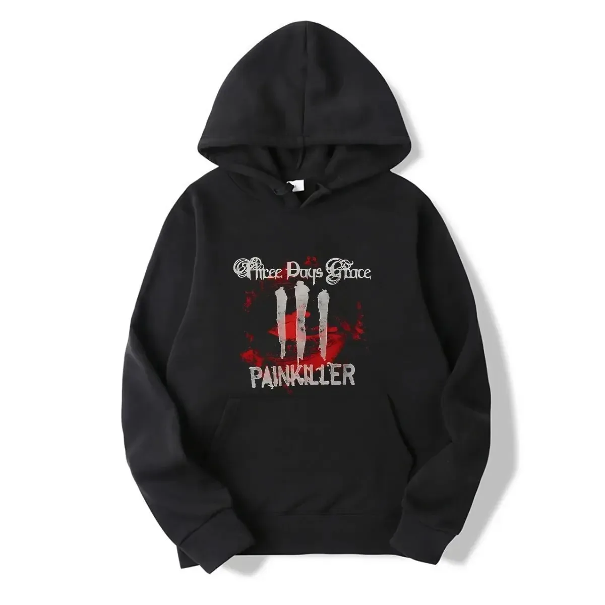 Three Days Grace Hoodie – Front Band Name + Signature "III" Graphic + "PAINKILLER" Text, Rock Band Fan Apparel