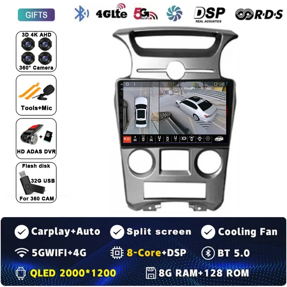 Android 15 Carplay Auto Voor Kia carens 2006 2007 2008 2009-2012 2 Din Auto Multimedia Stereo Speler GPS navigatie Wifi FM Systeem