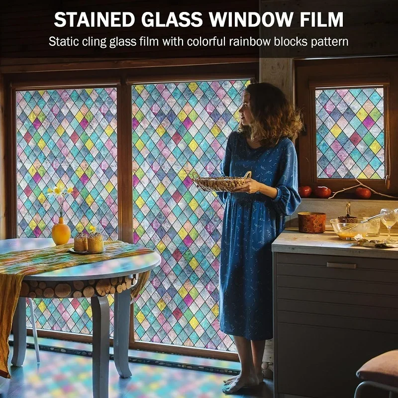50 x 100 cm Window Film Privacy Classy Stained Glass Window Cover Static Window Cling Decorative Non-Adhesive Removable Anti UV