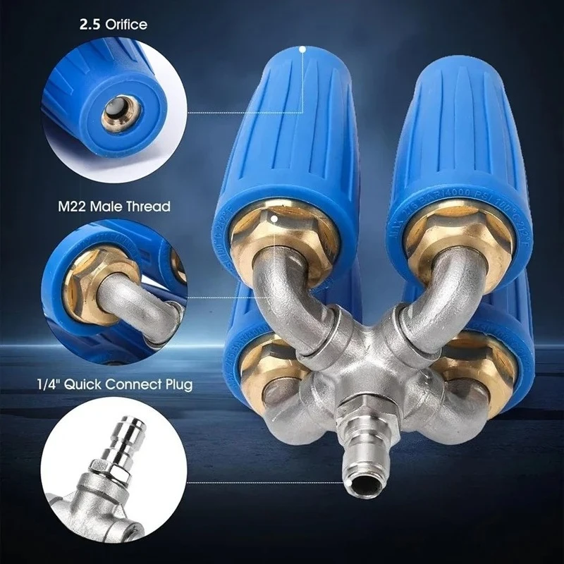 4 In 1 4000PSI Turbo Spray Nozzle 360° Rotate 2.5 Orifice 1/4 Inch Quick Connect Pressure Washer CleaningReplacement SprayerHead