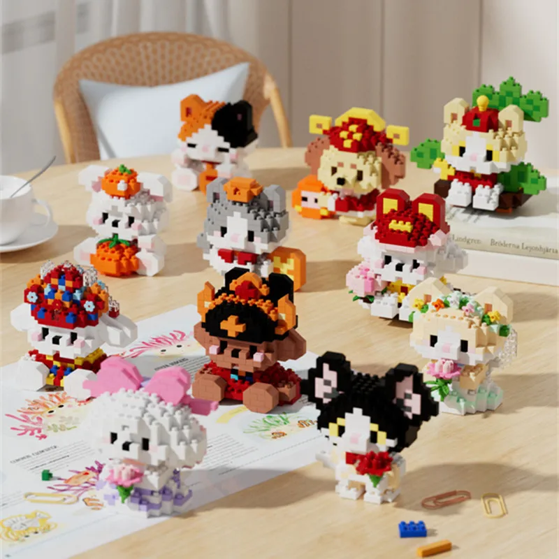 New 24 Styles Kawaii Pet Cat/Dog Small Particle Building Blocks Educational Room Decoration Children\'s Christmas Gifts