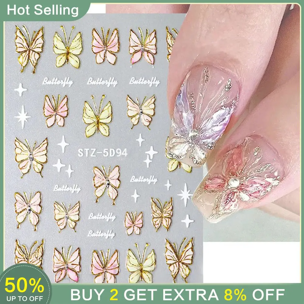 Japanese Decals Durable And Wear-resistant Fashionable Nail Art Stickers Christmas Manicure Embossed Decal Butterfly Applique