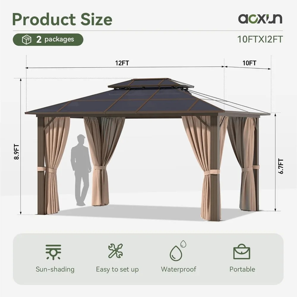 Imagem -06 - Gazebo Hardtop com Moldura de Alumínio Pavilhão Permanente com Cortinas e Rede Gazebo Policarbonato Double Roof Canopy 10 x 12