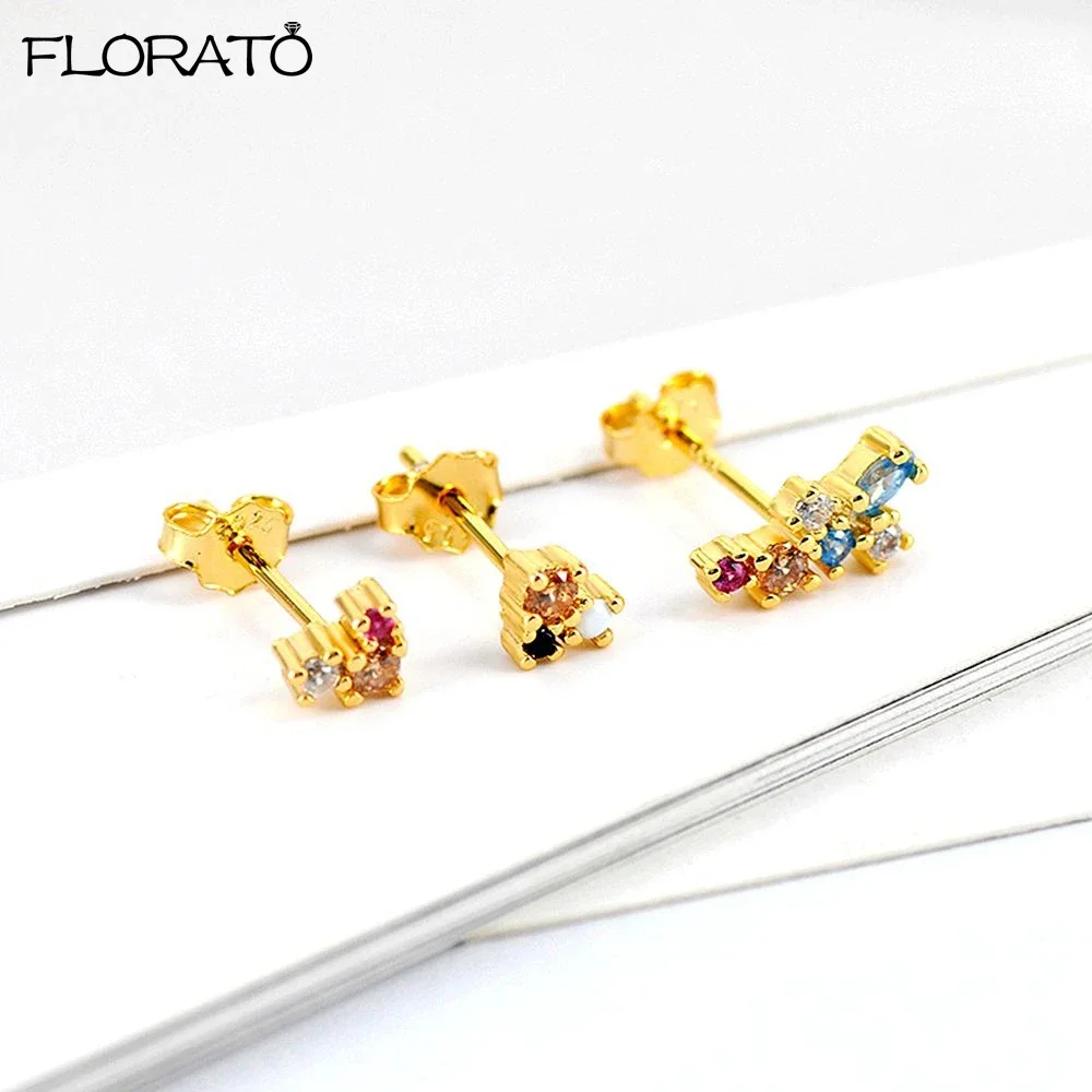 925 Sterling Silver Ear Needle Colorful Crystal Stud Earrings Simple Exquisite Jewelry For Women Fashion Popular Birthday Gifts