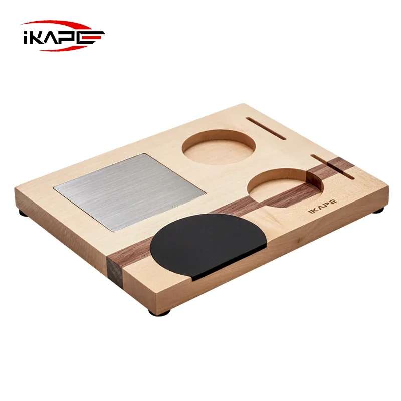 

IKAPE Espresso Tamper Base, Espresso Accessories Organizer Box Compatible with All Size Espresso Brand Accessories, Maple&Walnut