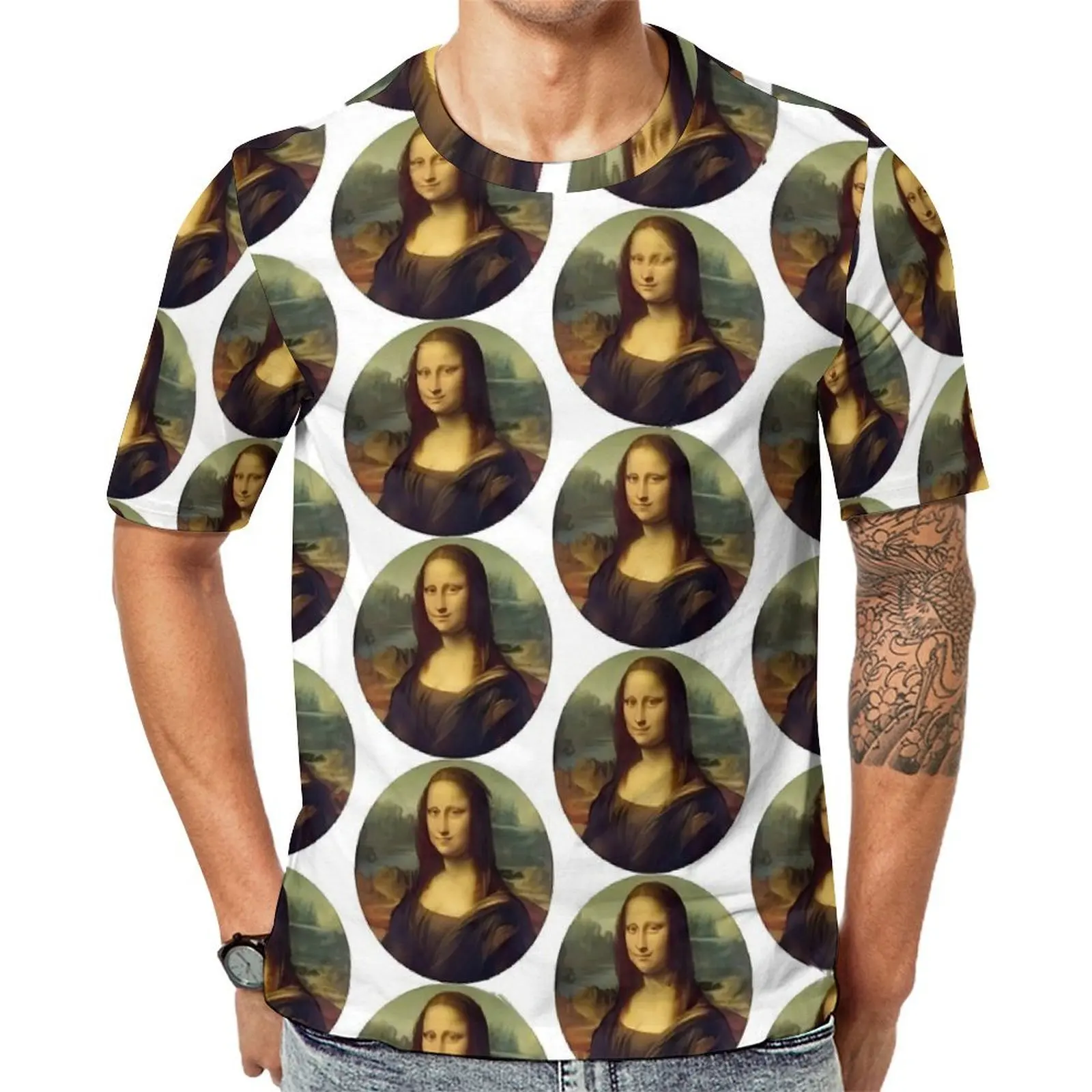 Mona Lisa T-Shirt Famous Painting Vintage T-Shirts Couple Basic Tshirt Premium Short-Sleeve Design Tees Plus Size 4XL 5XL