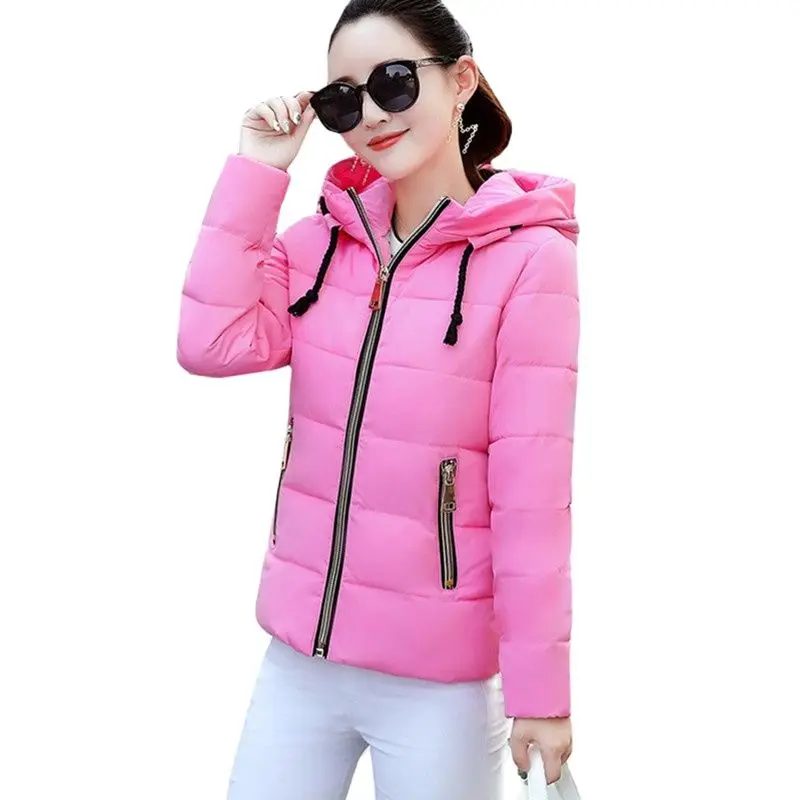 2024 Winter Zipper Jacket Women Womens Parkas Warm Outerwear Solid Hooded Coats Short Female Slim Cotton padded Casual tops