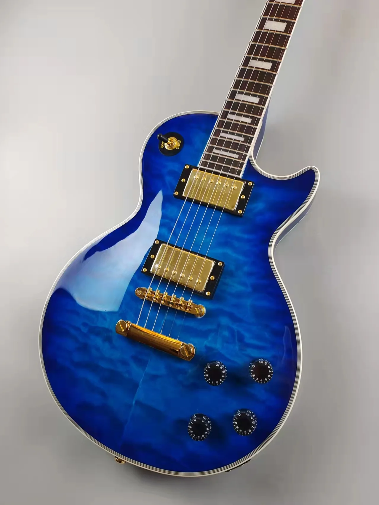 Guitarra elétrica personalizada, Caston, flor grande azul, feita de madeira importada, envio rápido de embalagens