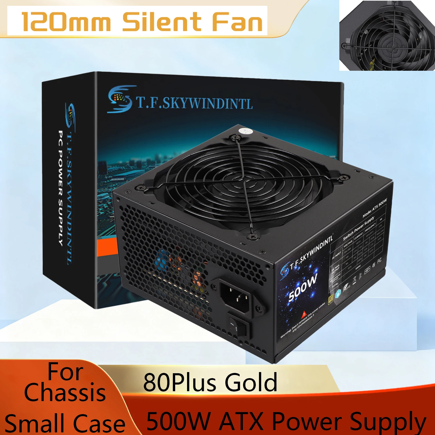 500W Atx Power Supply Active PFC PC 120mm Silent Fan 80Plus Gold For Mini Chassis Small Computer Case Desktop Power Supply