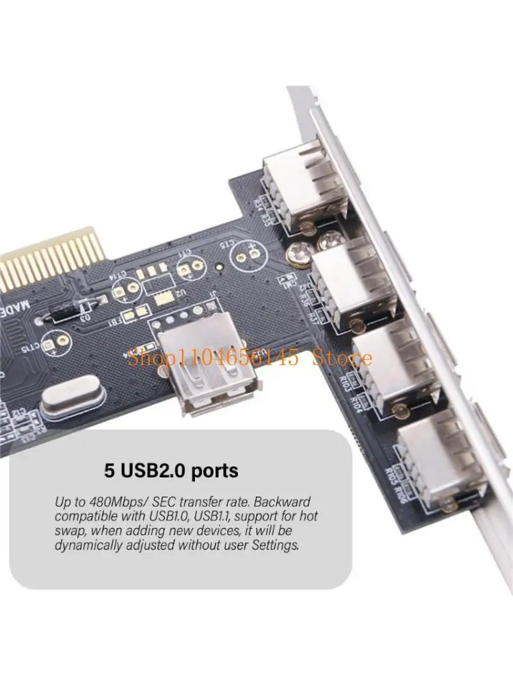 

652F 5-портовый USB 2.0 PCI-концентратор Плата расширения контроллера 480 Мбит/с Настольные преобразователи PCI-USB 2.0