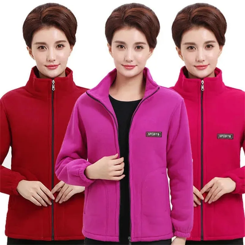 2024Spring Autumn New Jackets Large Size 5XL Middle-Aged Elderly Jacket Women Polar Fleece Sports Coat Loose Mother Outwear Tide