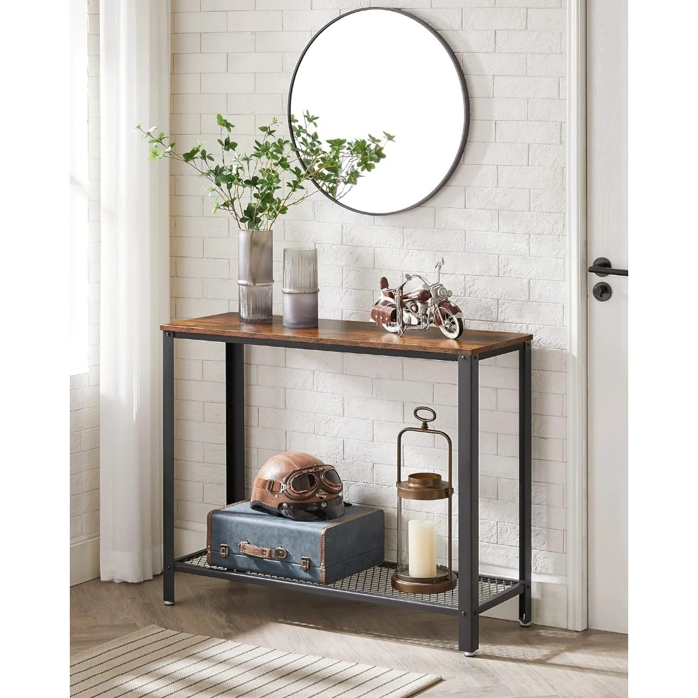 

Console Table, 2-Tier Entryway with Mesh Shelf, Narrow Sofa Tables, Steel Frame, Adjustable Feet, for Hallway