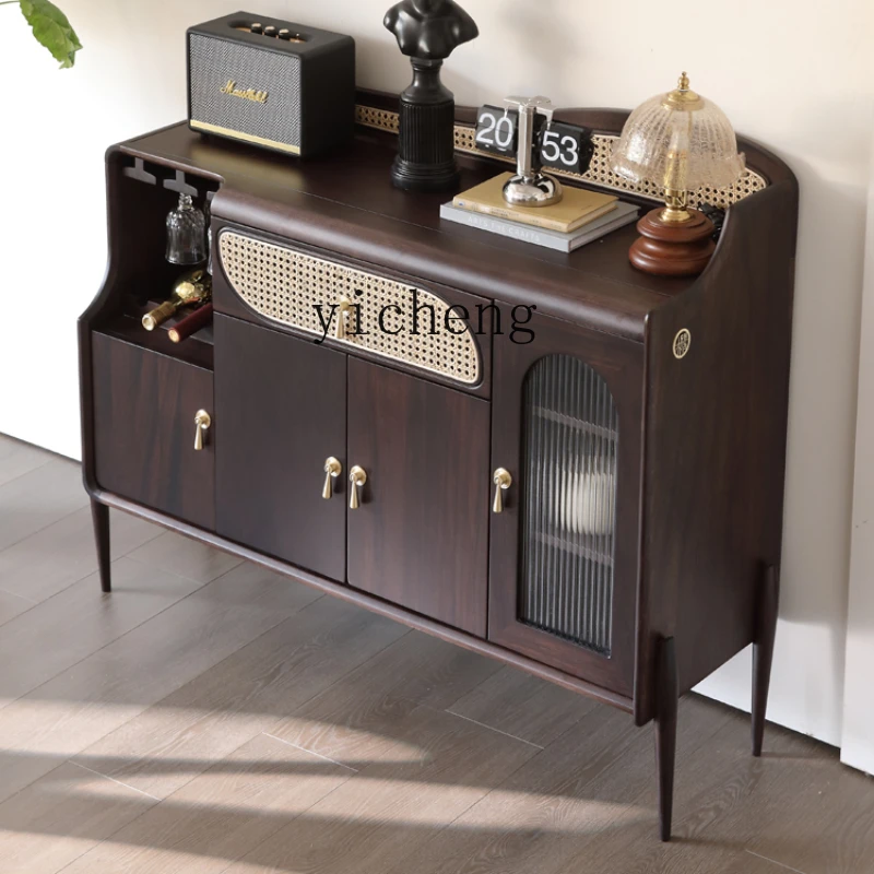 

ZK Black Walnut Solid Wood Sideboard Living Room Dining Room Storage Cabinet Wine Cabinet