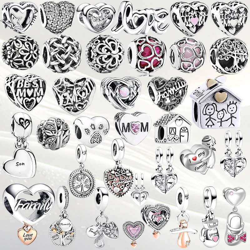 Árbol genealógico amor mamá corazón encanto cuentas cuelgan Original ajuste pulsera de plata collar cuentas para Diy joyería mujer regalo