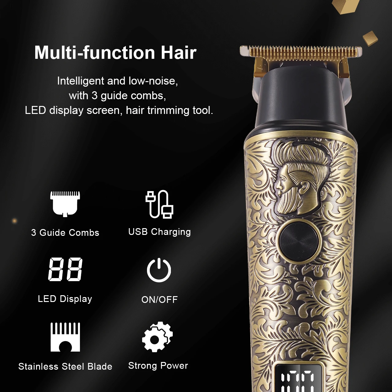 Hatteker Retro Clipper with Bald Head Sculpting Digital Display Salon-Grade Haircutting Razor Rechargeable Electric