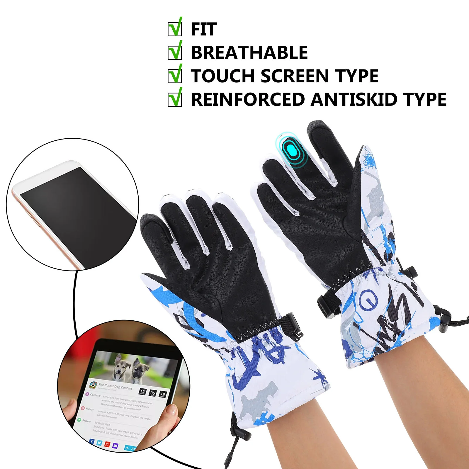 1 زوج قفازات التزلج مقاوم للماء شتاء دافئ المضادة للانزلاق شاشة تعمل باللمس دائم قفازات التزلج في الهواء الطلق لوازم الدراجات المنزلية #3