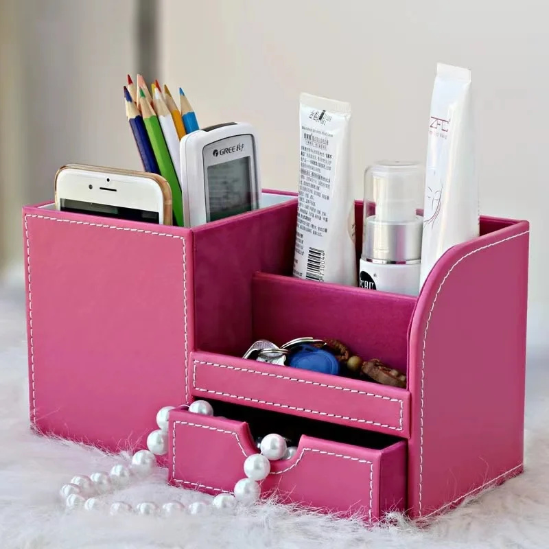 Fashion Creativity Multi-function Pencil Holder Household Office Kitchen Bedroom Desktop Leather Drawer Storage Box