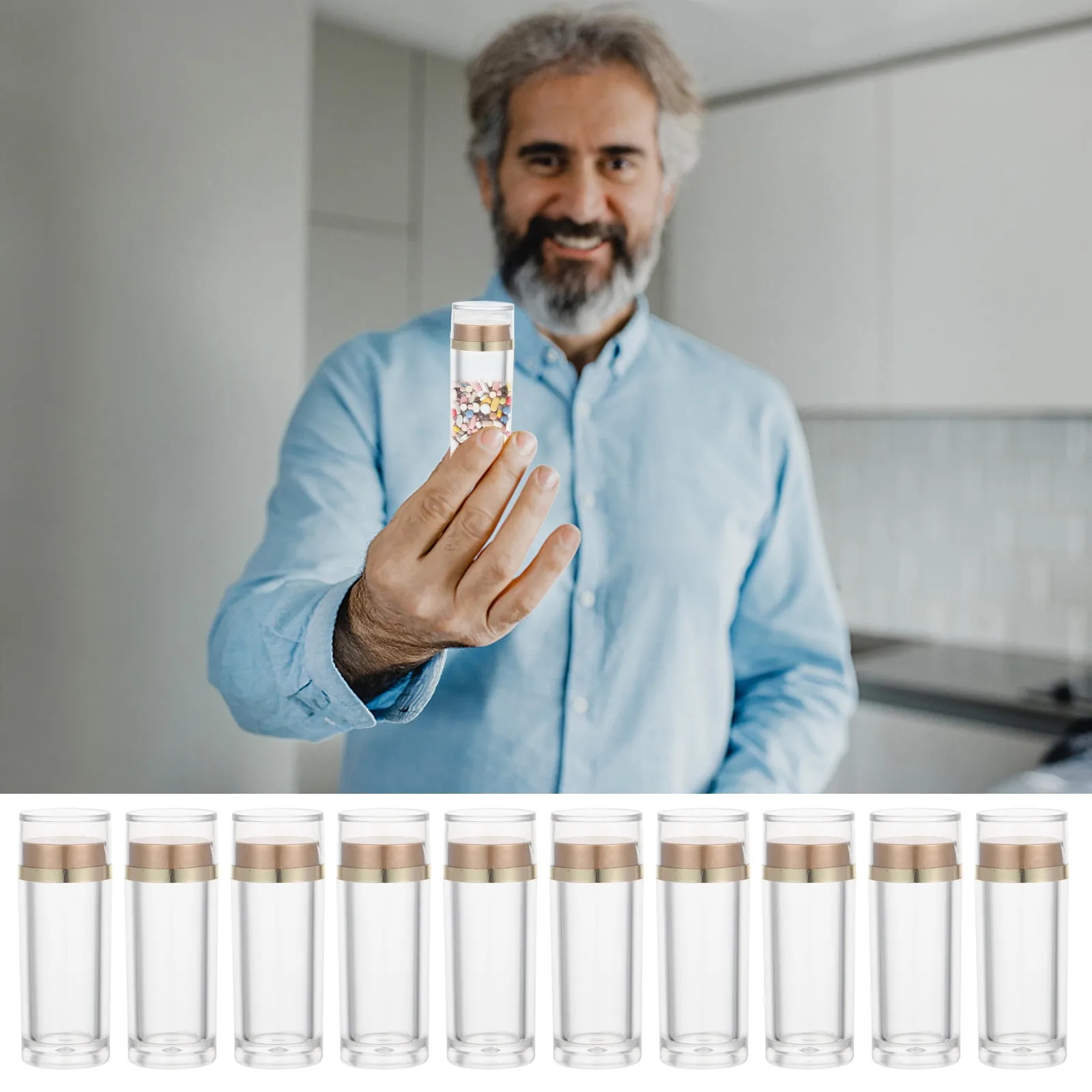 10Pcs Transparent Acrylic Capsule Bottles Premium Healthy Sealed Storage Containers for Food Supplements Vitamins Spices Kitchen