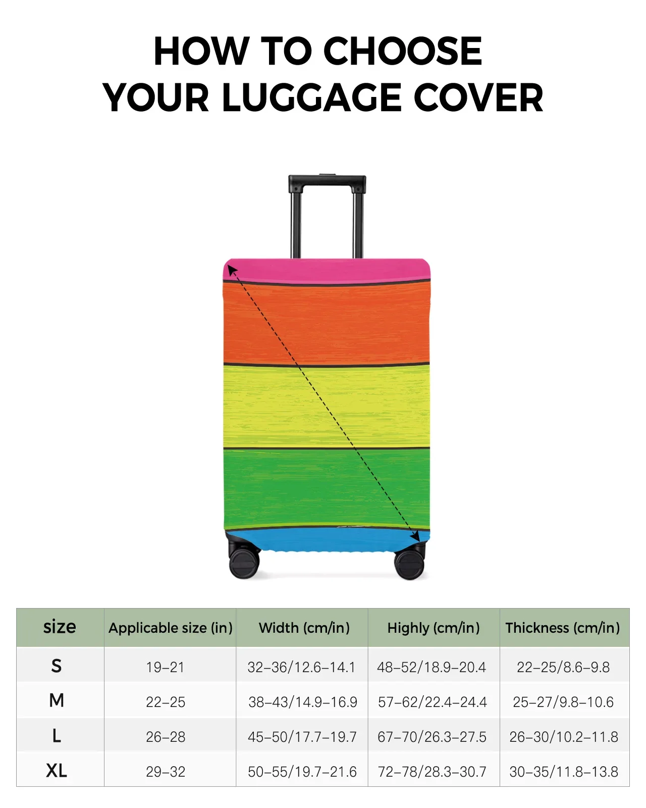 Rainbow Wood Grain Luggage Cover Stretch Suitcase Protector Baggage Dust Case Cover for 18-32 Inch Travel Suitcase Case