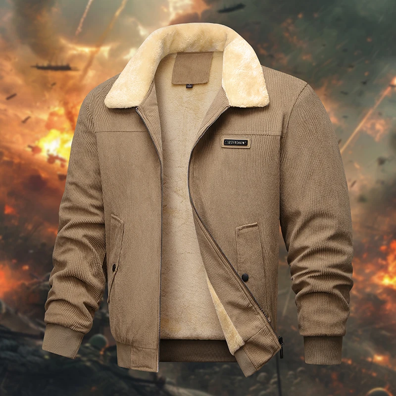 

Мужская повседневная вельветовая куртка на флисовой подкладке, меховой воротник и фирменная нашивка, светоотражающая безопасная модная одежда для ночного отдыха и моды в стиле ретро