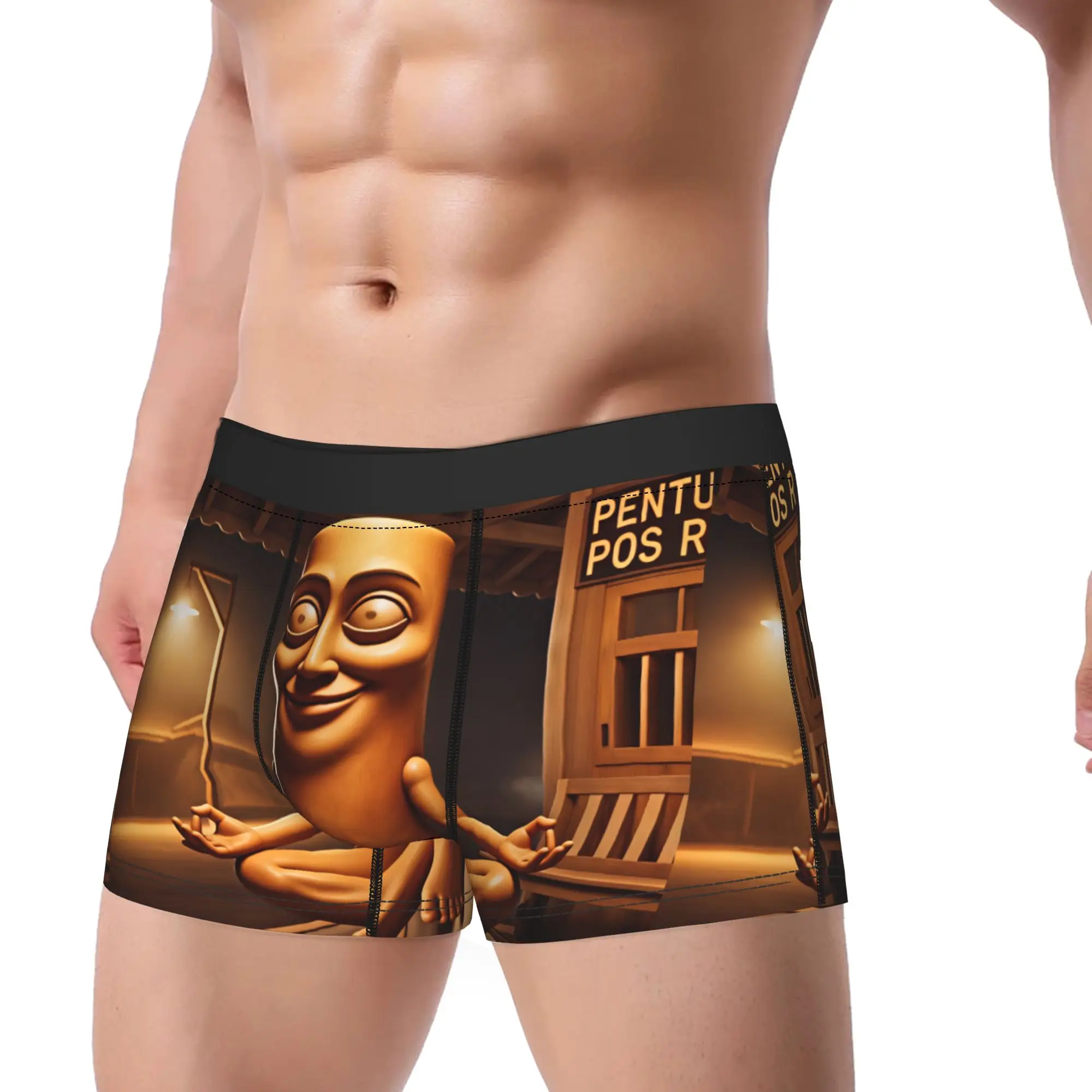 Funny Tung Tung Sahur Meditation Yoga Meme Trunk Pouch Underwear Trenky Pattern Boxer Brief Comfortable Men Underpants Plus Size