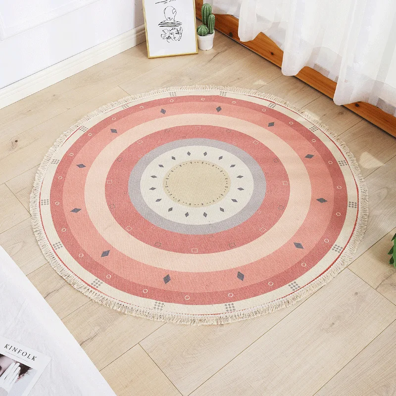 Modern Floral & Geometric Round Rug – Non-Slip, Custom-Designed Floor Mat for Living Room & Bedroom