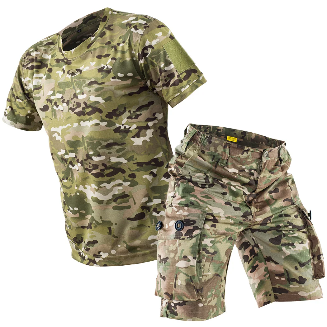 Mege-Conjunto de camiseta curta tática e shorts masculinos, uniforme para trabalho e caminhada ao ar livre, roupa de verão