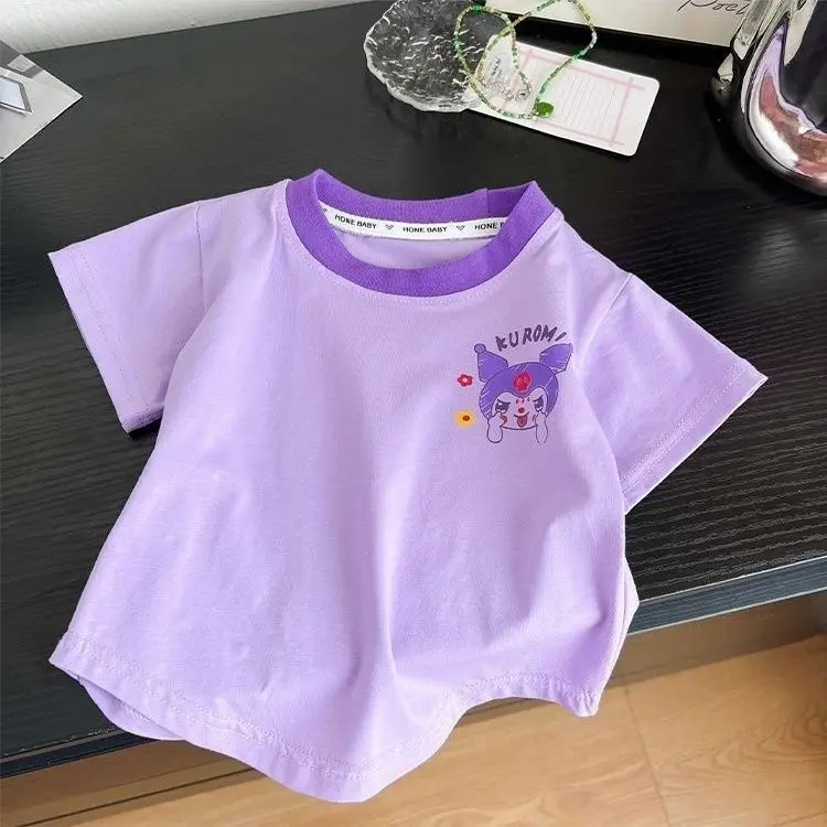 Kawaii Anime Sanrios Kinder Kurzarm Kuromi Jungen Mädchen Baumwolle T-Shirts koreanischen Stil Mode lässig Tops Sommer Kinder Kleidung