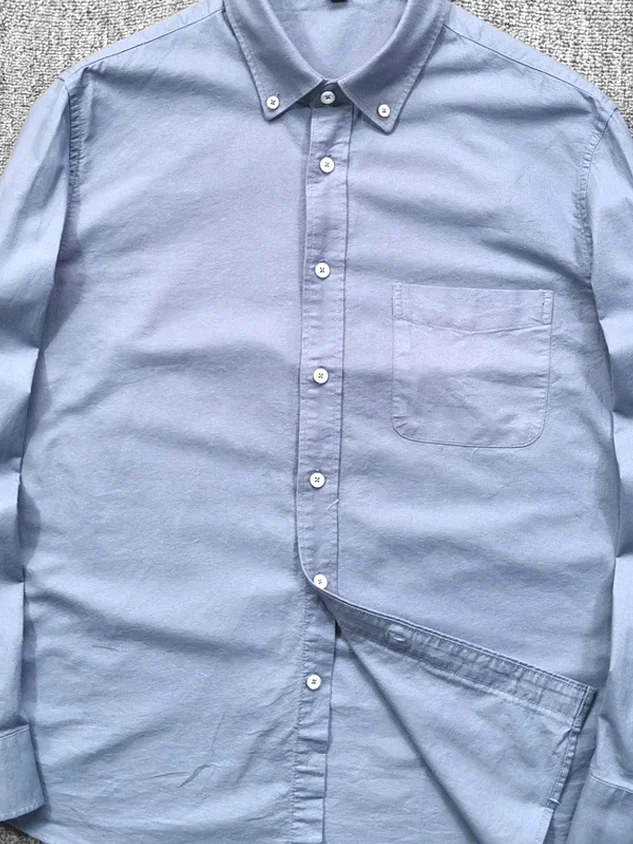 

Oxford Cloth Men's Shirt Slim Fit Long Sleeve Casual Style Single Pocket Open Cardigan Texture Workwear Shirt Youth Fashion