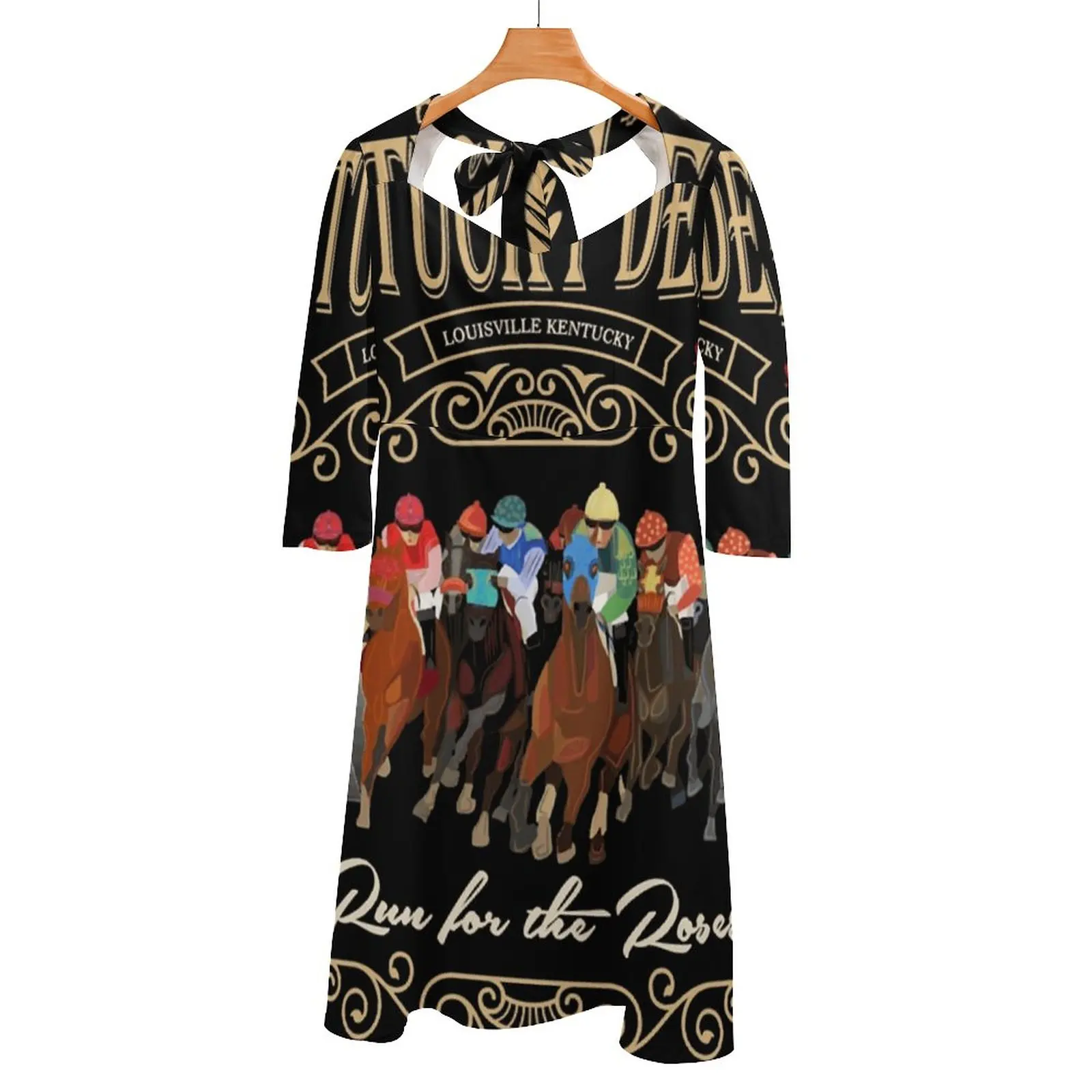 Derby Run For The Roses Horse Racing Masks Classic T - Shirt.Png Back Lacing Backless Dress Square Neck Dress Sweetheart Knot