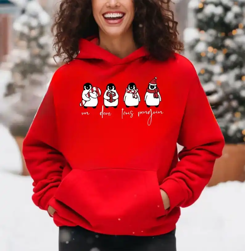 Merry Christmas Hoodie, Nightmare Before Xmass Top, reindeer, snowman, snowflake santa claus, Elf,festive season Undeux Penguin