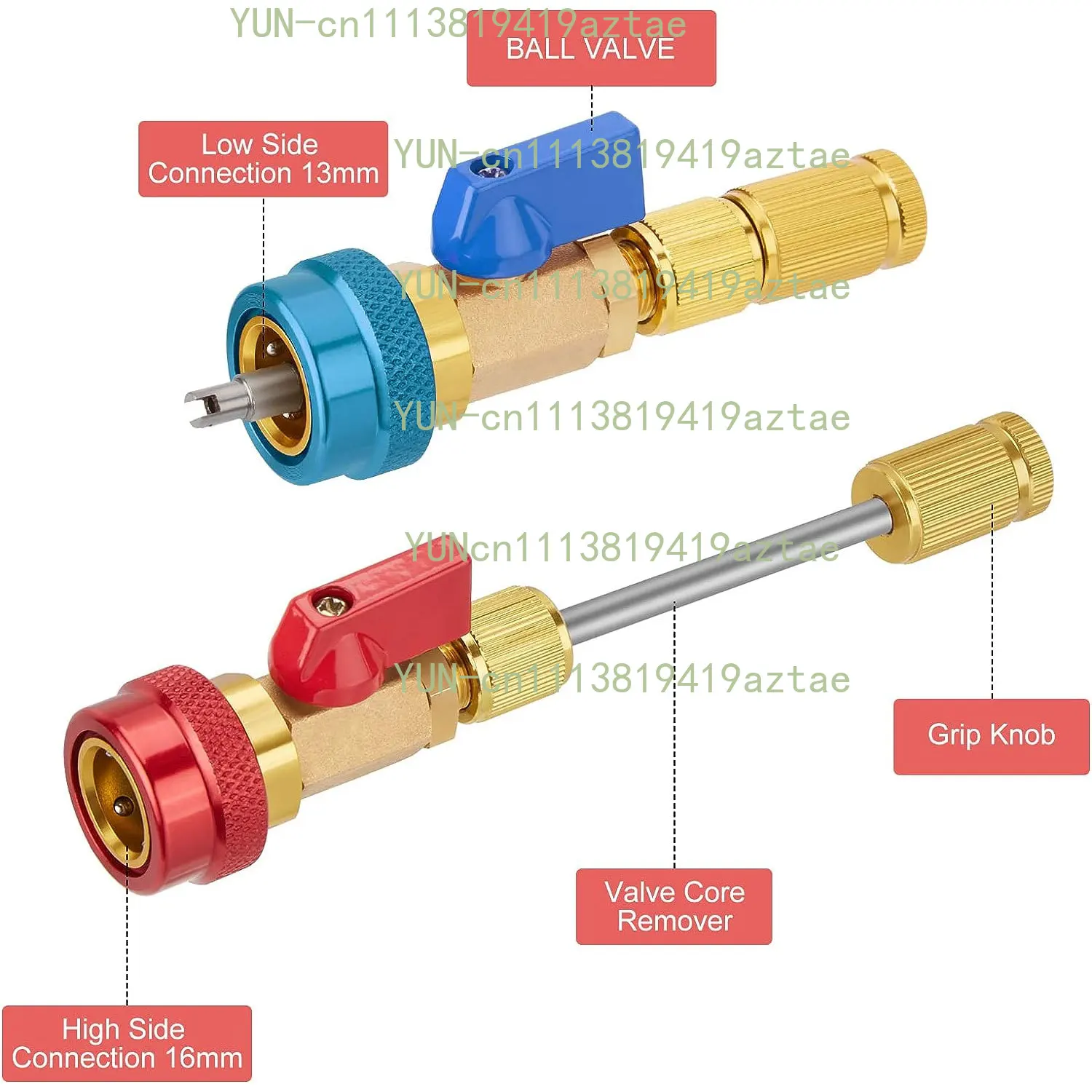 R134A Valve Core Quick Remover Installer, H/L Pressure Valve Core Remover Tools Kit for R13A Refrigerant Air Conditioner System