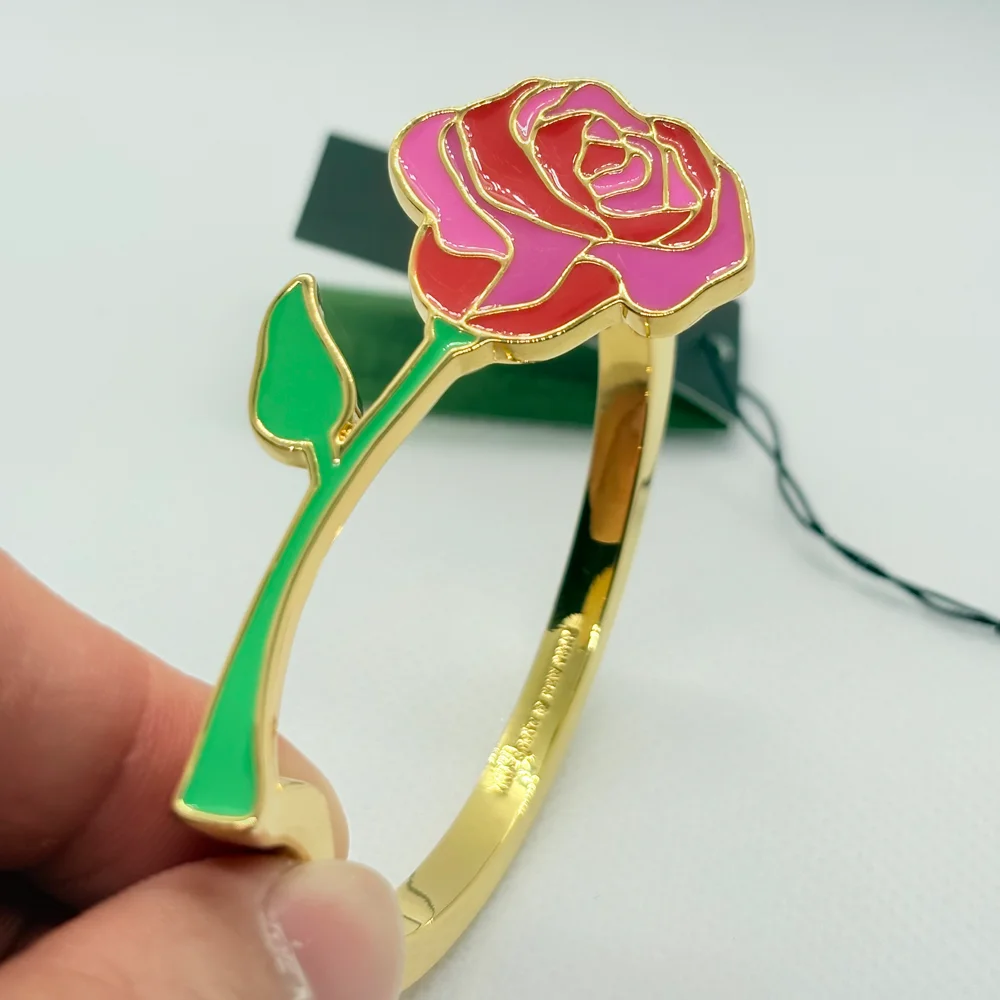 VKVVA Fashion Jewerly K Series Hidden Clasp Rose Flower Bangles for Women Birthday Gifts