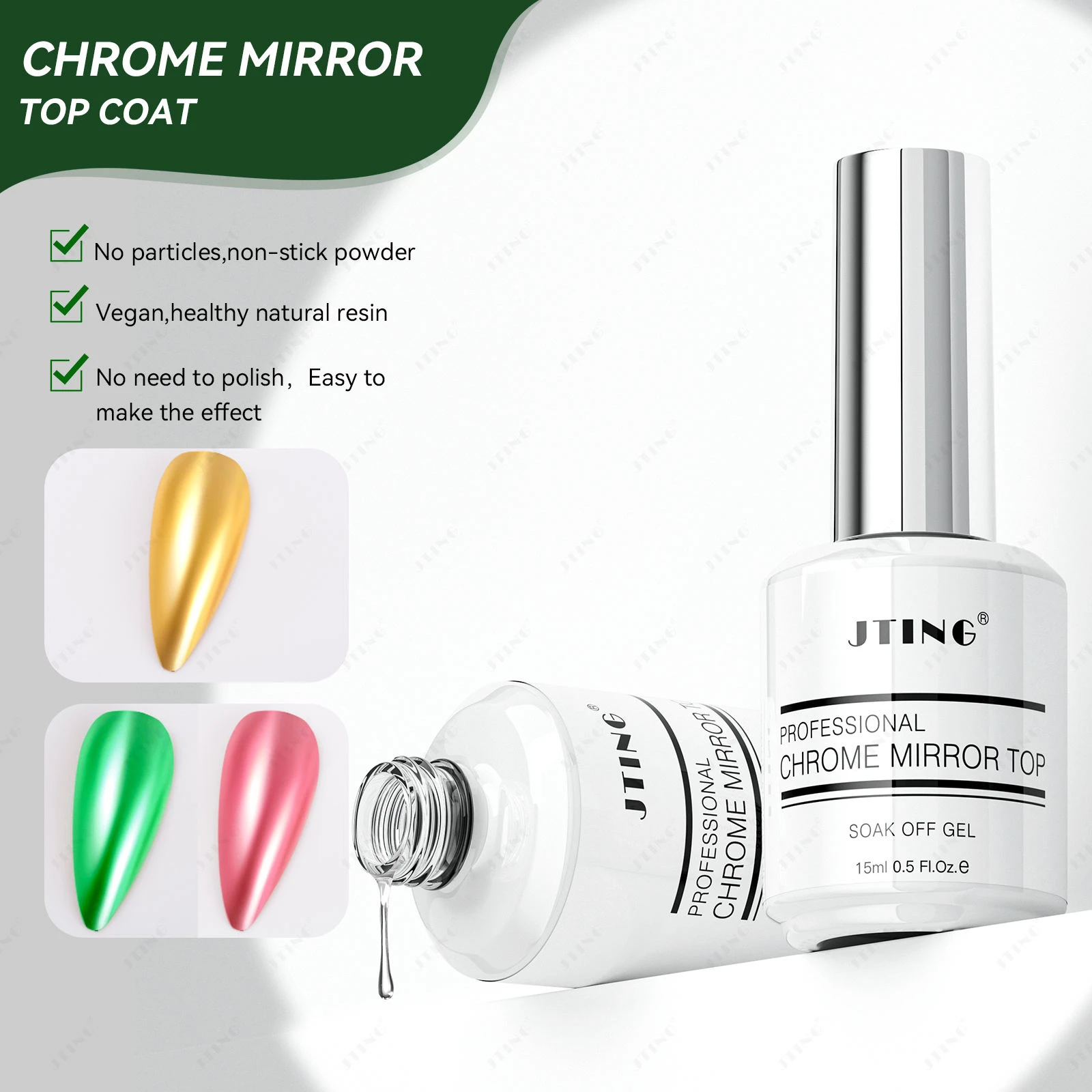 JTING 1 قطعة 15 مللي المهنية سهلة الاستخدام نباتي الراتنج الطبيعي الكروم مرآة سحرية مسحوق معطف فوقي هلام البولندية لا عصا مسحوق #1