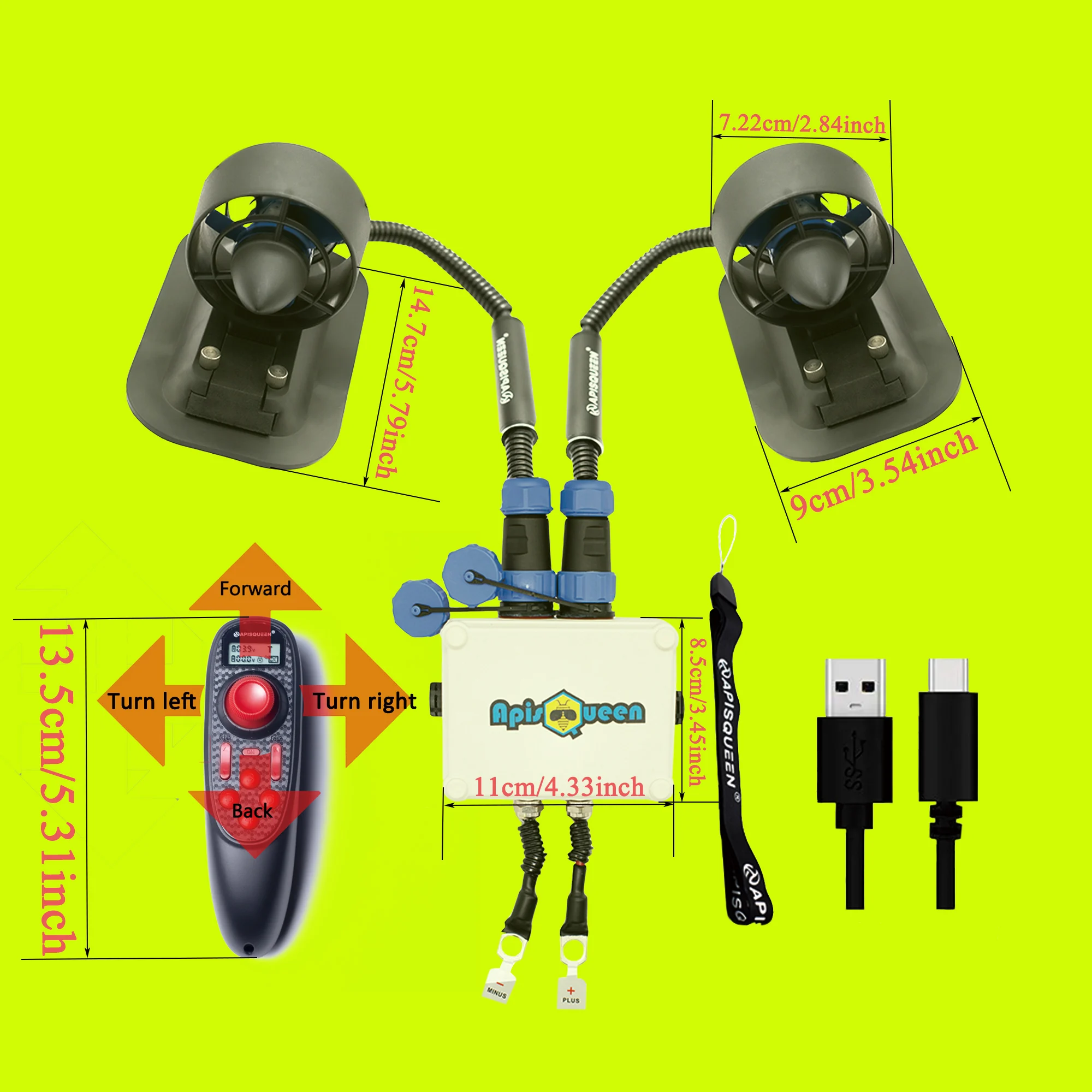 U2-SET 12V-16V 300W Can push 100kg/220lbs Brushless Underwater Thruster With Bi-directional control ESC For ROV and Boat