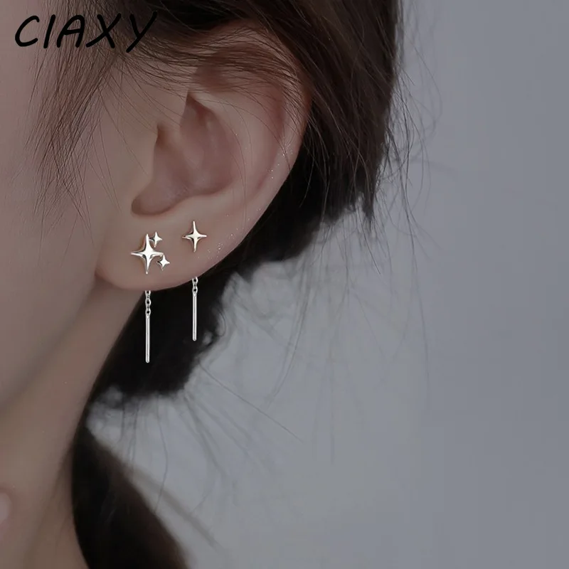 Silver Color Asymmetrical Star Dangle Earrings for Women 2024 Trending Korean Fashion Hip Hop Ear Chain Female Luxury Jewelry