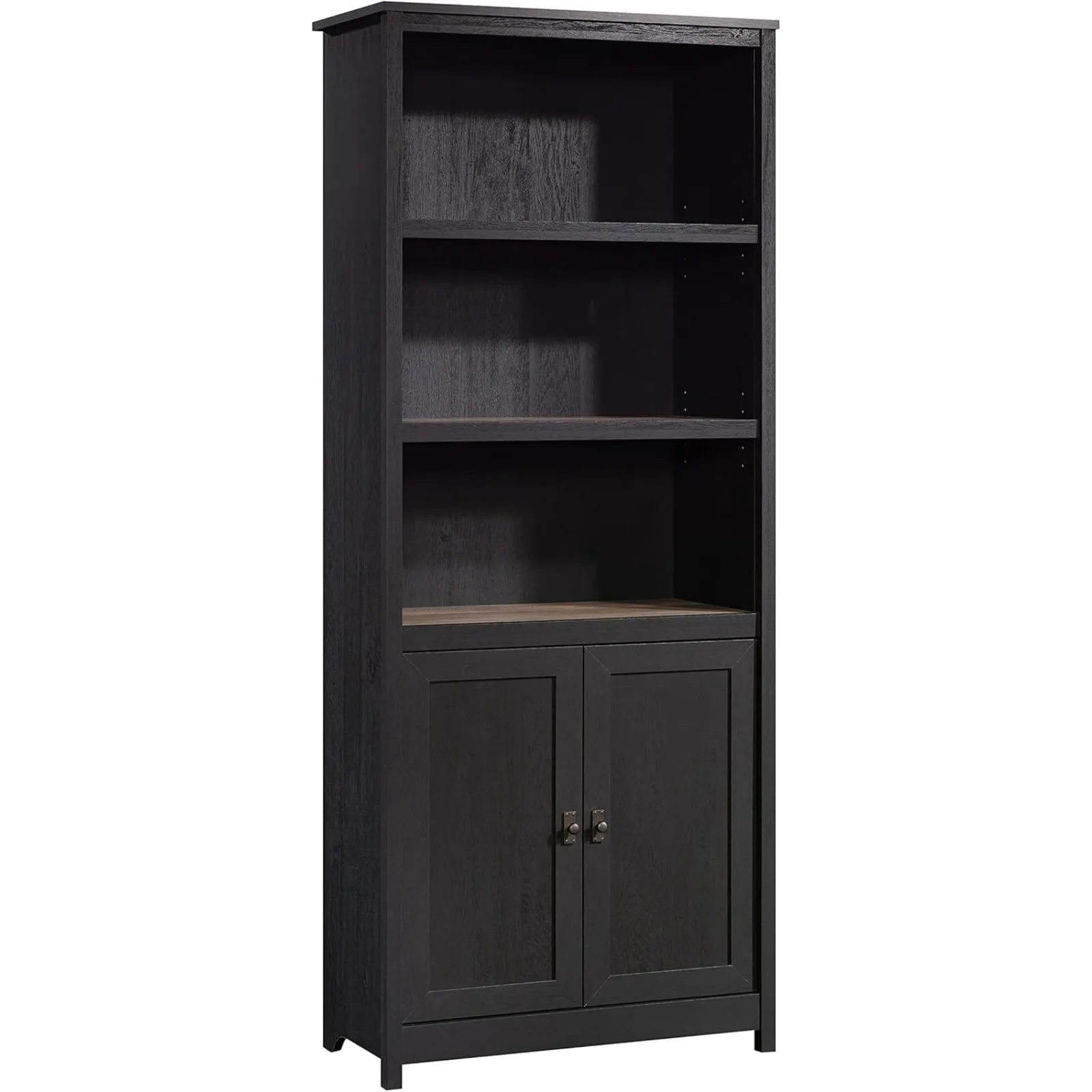 

US Cottage Road Book Shelf, Bookshelf with Storage, Library Bookcase with Doors and Adjustable Shelves, in Raven