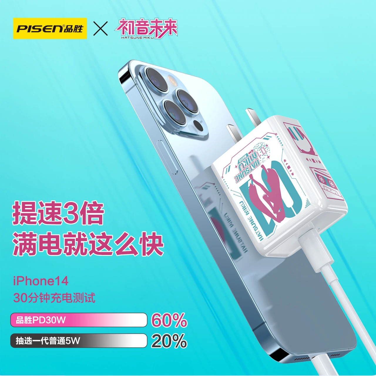 Anime Hatsune Miku peripheral 120W gallium nitride PD multi-port fast charging suitable for laptops and mobile phones typec plug