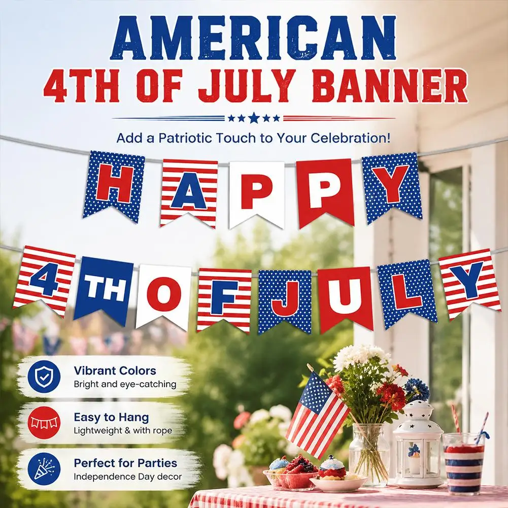 250th Independence Day Flag 4th of July Banner USA Patriotic Triangle Flag Garland Banner for Veteran Day Mantel Fireplace Decor - view 6