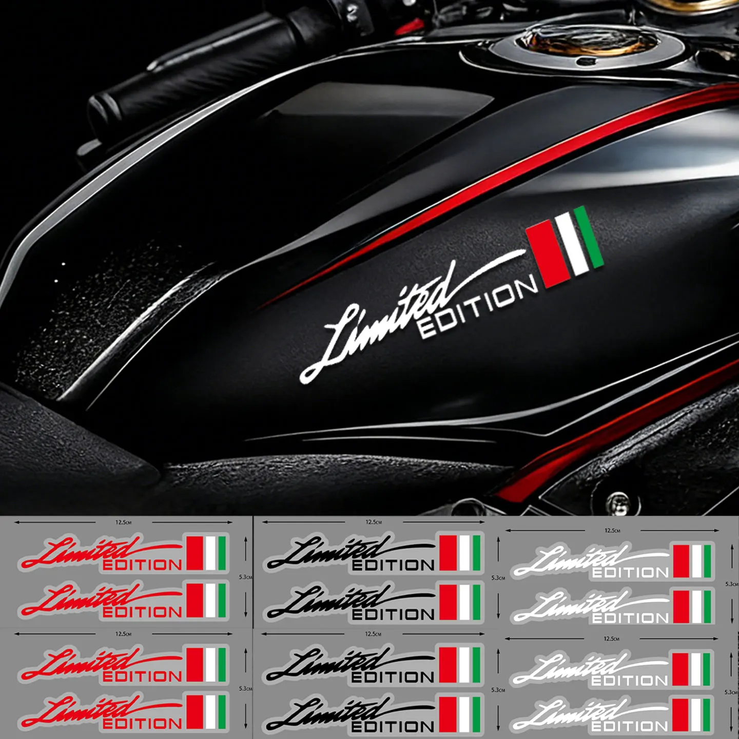 

4PCS LIMITED Italian Flag Motorcycle Sticker Vinyl Decal stickers for Yamaha Honda Kawasaki KTM Racing Style Helmet Tank decals