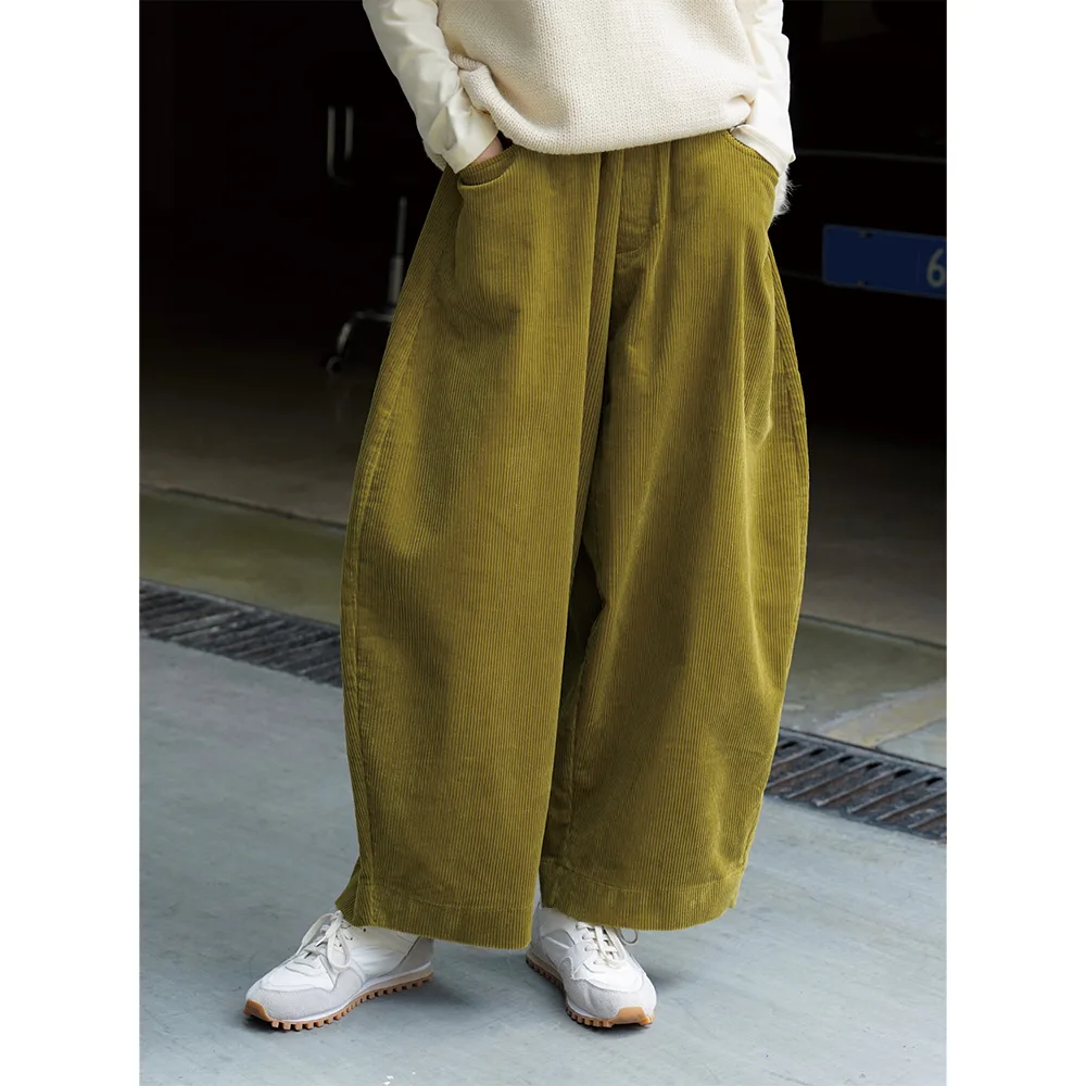 Loose Corduroy Pants Women Casual Wide Leg Trousers Elastic Waist Lounge Pants Fall Winter