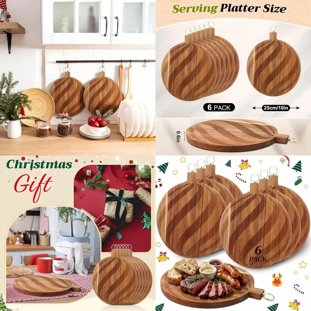 

Массовый набор из 6 10 рождественских круглых разделочных досок из дерева акации с гравировкой вихревого узора для праздничных вечеринок и кухонных подарков