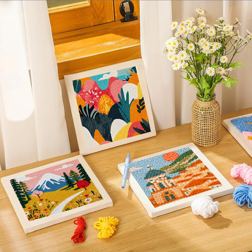 

Lake Mountain Scenery Punch Needle Embroidery Kits for Beginner DIY Crafts Embroidery Punch Needle Kit Yarns and Sewing Needles