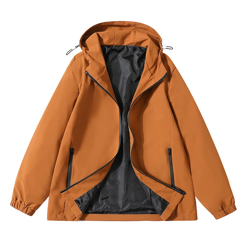 Men's Hooded Windproof Jacket, Adjustable Drawstring Hood, Full Zipper Placket, Side Zipper Pockets, Elastic Cuffs, Loose Fit, Multiple Colors, Spring Autumn Outdoor Casual Long Sleeve Outerwear