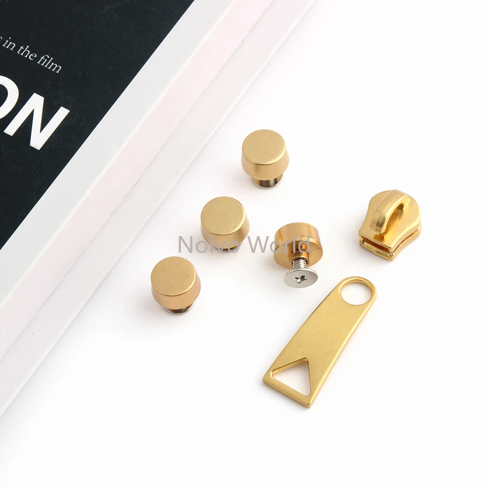 1/3/15Sets Satin Gold 3# 5# Metal End Zipper For Bags Handbag Shoulder Belt Buckle Stud Rivet Eyelet Connect Hanger Accessories