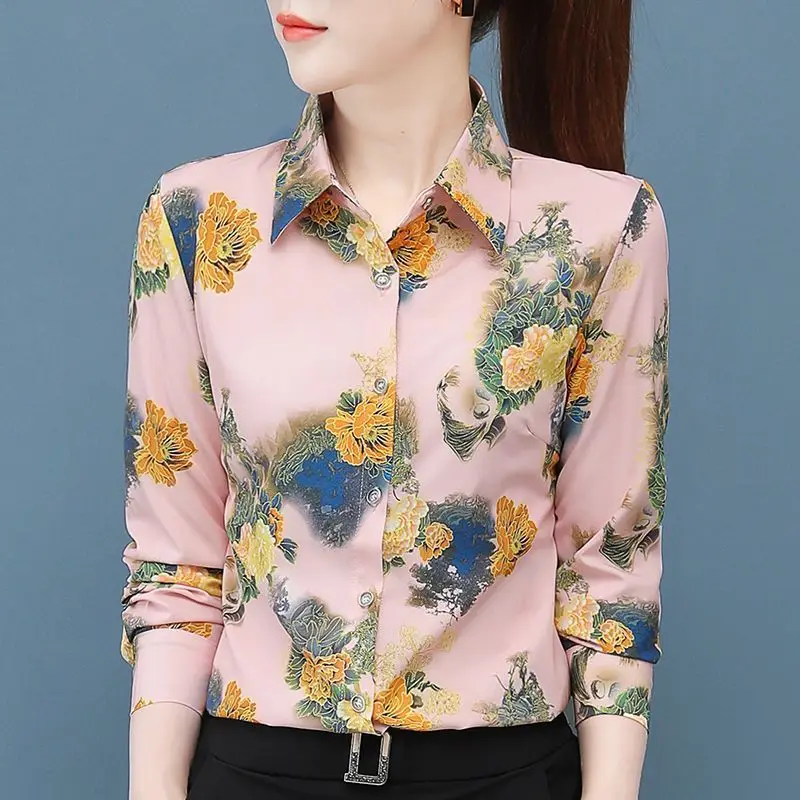 Vintage Printed Button Spliced All-match Floral Shirt Women\'s Clothing 2023 Spring New Oversized Korean Tops Office Lady Blouse